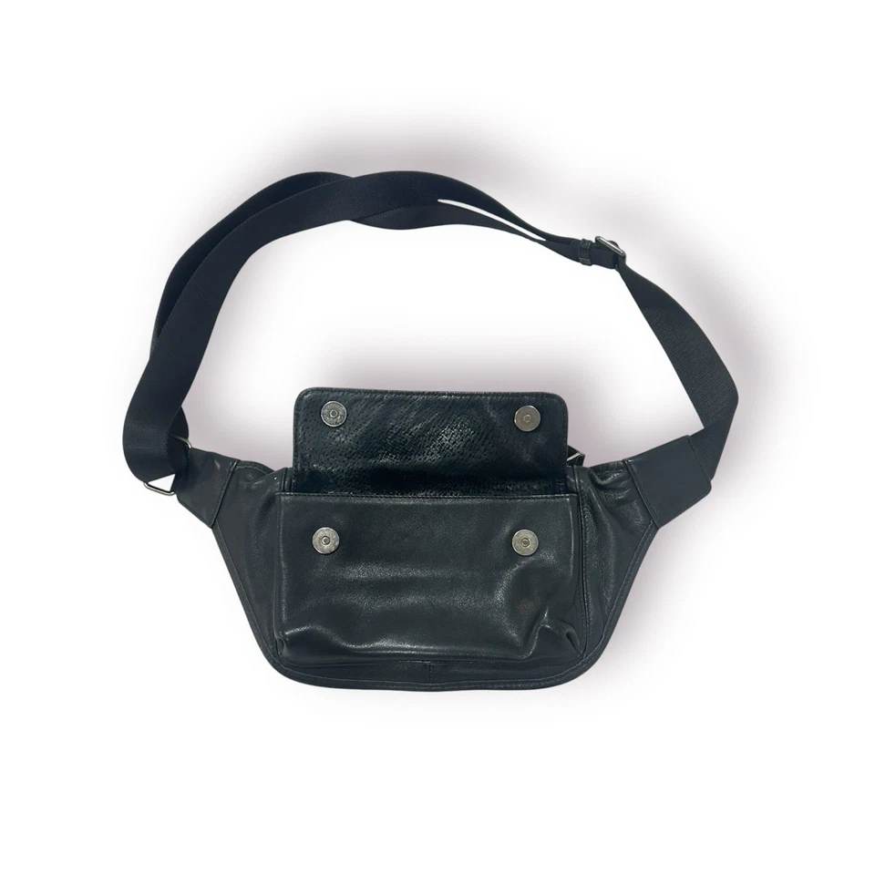 Сумка черный ремень натуральная кожа унисекс регулируемый ремень тема 90-х - Изображение 2 из 4