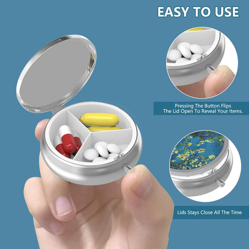 Pill Box 3 Compartment Small Pill Case,Portable for Pocket or Purse Pill Organiz - Picture 4 of 12