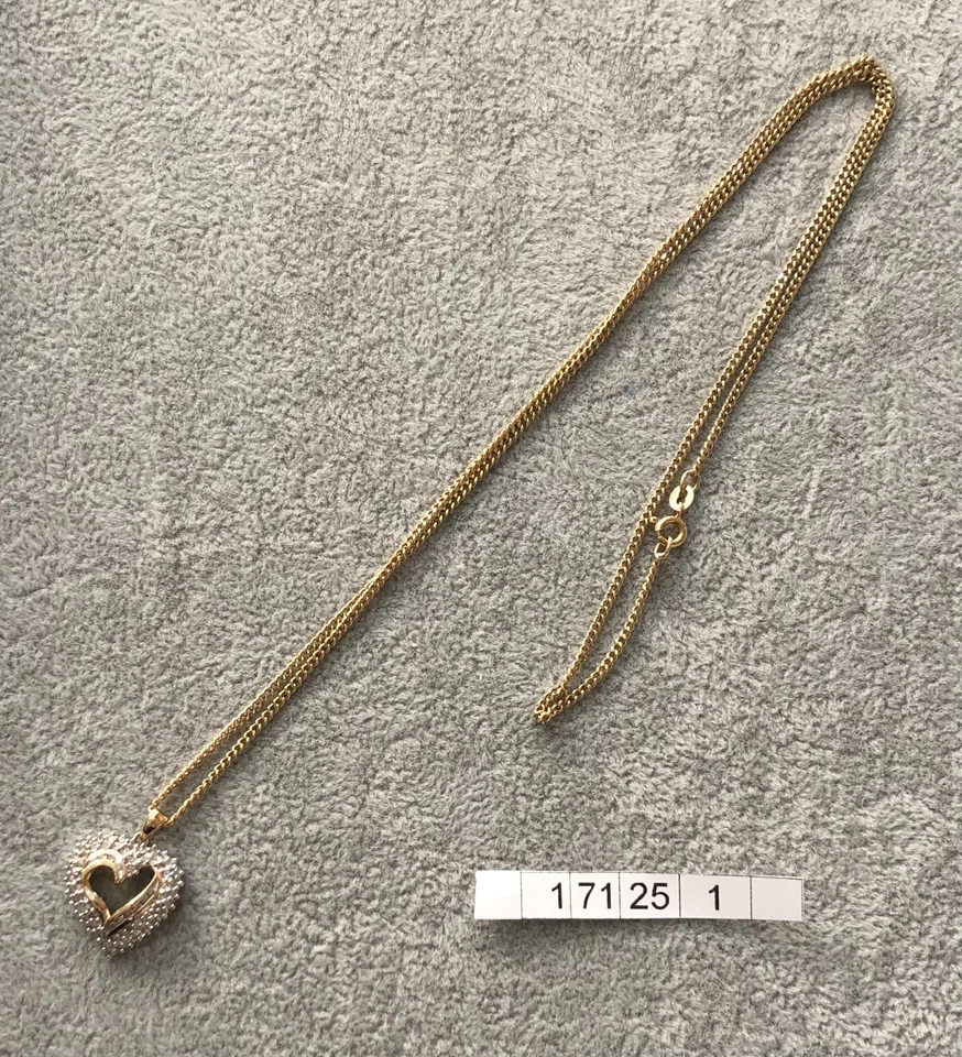 585/- 14KT Gelbgold Kette mit Anhänger Herz Diamanten, 60 cm lang, guter Zustand - Bild 2 von 2