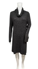Market & Spruce Women Large Black Cowl Neck Long Sleeve Dress Soft Hacci Knit