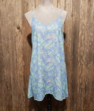 Jadelynn Brooke M Swing Mini Dress Blue Green Floral Flowy Cottage Boho Coquette