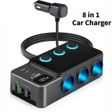 12V 3 Way Car Cigarette Lighter Socket Splitter USB Fast Charger Power Adapter