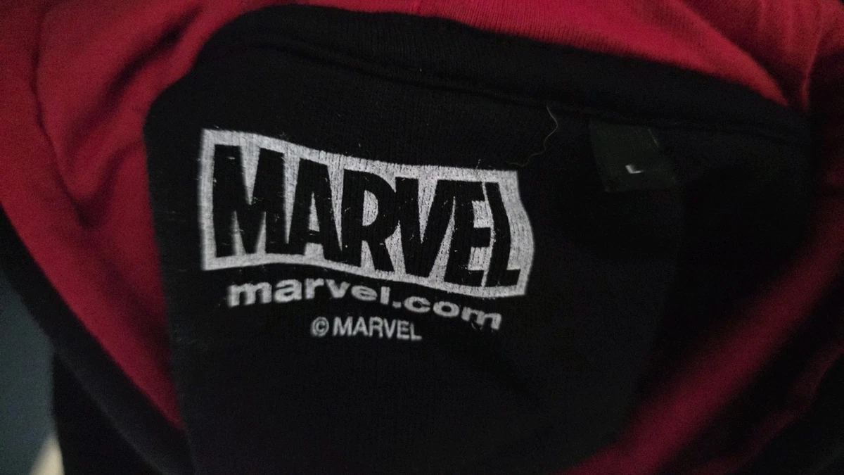 Sudadera con capucha suéter polar de algodón rojo negro con logotipo L Marvel Deadpool para hombre