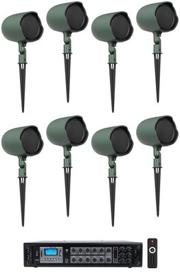 (8) JBL GSF3-GN 6.5'' Landscape Ground Stake/Wall 70v Commercial Speakers+Amp