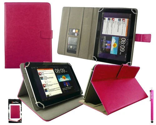 Tablet Folio Wallet Case with Stylus Multi-Angle PU Leather – Hot Pink 8.3in