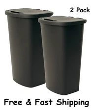 Mainstays 11 Gallon Black Kitchen Trash Can, Plastic Bin with Lift-Top Lid, 2pk