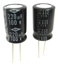 220uF 100V Radial Lead Electrolytic Capacitors: 2/Lot