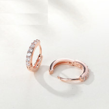 Rose Gold 925 Sterling Silver CZ Small 13mm/0.5" Inlaid Hoop Huggie Earrings D20