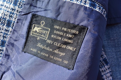 Vintage 70s Lot, Kmart Blue Plaid Double Knit Golf Sport Coat Jacket Blazer 42L - Picture 3 of 14