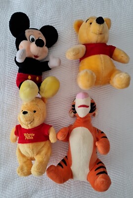 4 x Vintage Disney Disneyland Plüschtiere Mickey Mouse Winnie Pooh Tiger 