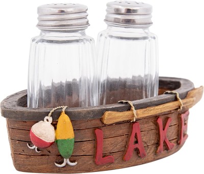 Corner Merchant Rustic Kitchen Lake Canoe Salt Pepper Holder Dining Table Decor