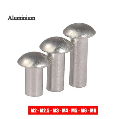 Aluminum Dome / Pan Head Rivets Alu Solid Rivet Fasteners M2 M2.5 M3 M4 M5 M6 M8 - Image 1 of 4