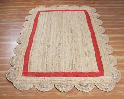 Carpet Scalloped Rug Natural Jute Handmade Braided Floor Mat Modern Area Rug