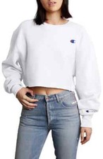 Champion Reverse Weave Cropped Cut Off Crew Raw Hem White SZ M NWT