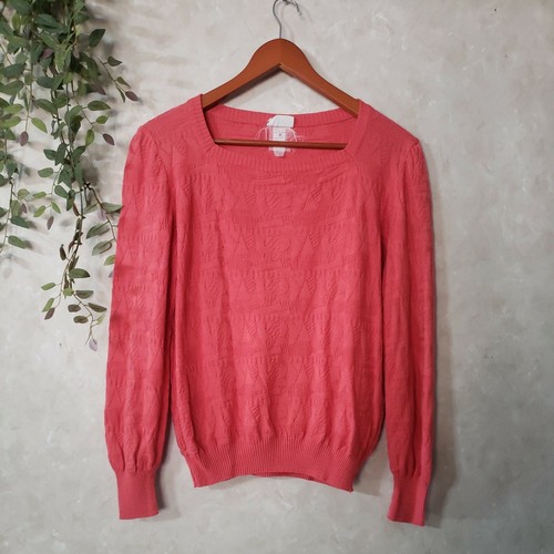 Courrèges, COURREGES PARIS Vintage XS/S Pink Sweater Top Geometric Embossed Made in France