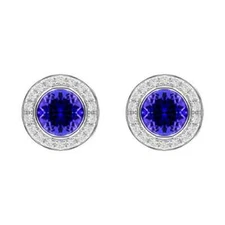 Natural Tanzanite and Diamond earring in 14K White Gold Tanzanite Stud GIA