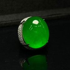 Natural Inlay Ice Green Burmese Jade Jadeite pigeon egg Amulet Rings