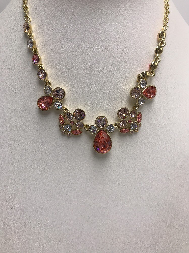 $98 Givenchy Gold Tone Crystal ORANGE Frontal Necklace 743 gn | eBay