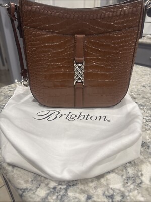 NWT Brighton Interlok Kyla Brown Leather Croco Shoulder Bag Purse MSRP $430