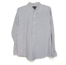 Calvin Klein Jeans Men's White Gray Box Check Dress Shirt L Button-Up Long Sleev