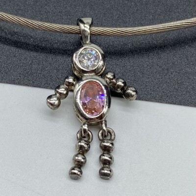 Sterling Silver Pink Tourmaline Birth Stone Pendant - October Boy 1 1/8''  2.5g