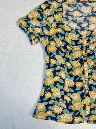 Joe Browns Womens Size 12 AUS Sunflower V-neck Blouse Top Pearl Button Front - Picture 5 of 14