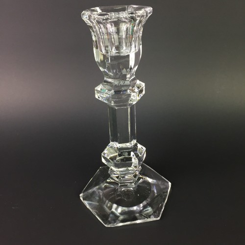 2 Vtg Block Poland Clear Lead Crystal Candlestick Candle Holders Hexagon 7" H - Picture 3 of 6