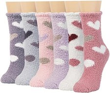 Plush Slipper Socks Women - Colorful Warm Fuzzy Crew Socks Cozy Soft Pink Puple