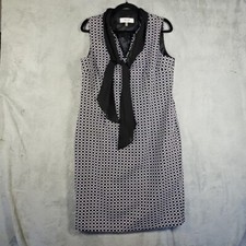 JONES STUDIO Black w White Circles Chiffon Scarf Slvls Dress Mid Length Size 12