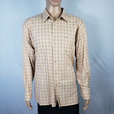 Tommy Hilfiger Mens Dress Shirt XL XLarge Orange Plaid Long Sleeve Button Up