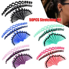 50PCS Ear Stretching Kit Acrylic Tapers Plugs & Silicone Tunnels Set 14G-1/2"