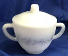 Federal Glass FEG 2 Gray Rim Iridescent Abstract Sugar Bowl W Handles Vintage