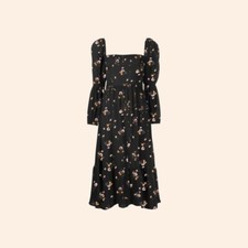 NWT $278 Reformation Mica Dress Evita Black Floral Midi Long Sleeve Petite 4P