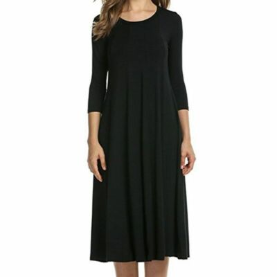 Womens Ladies Plain Jersey Swing Dress Casual Long Sleeve Midi Dresses  Skater | eBay
