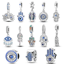 Original 925 Sterling Silver Charms CZ Eyes Palm Guard Luck For Women Bracelet