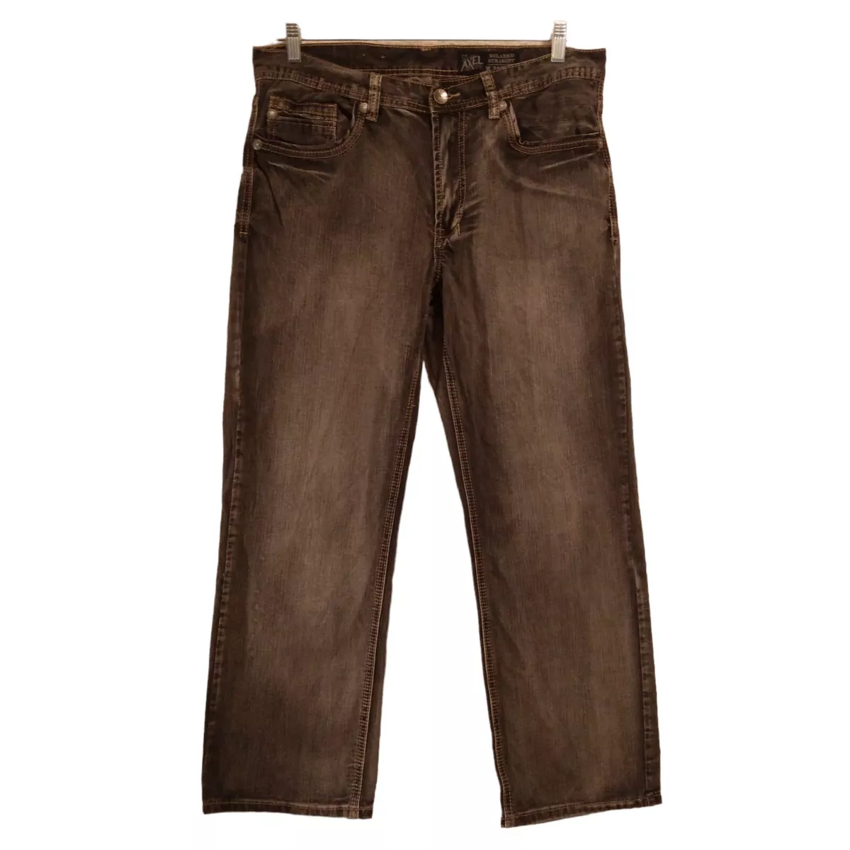 T.K. Axel relaxed straight jeans mens 34x30 gray denim embroidered
