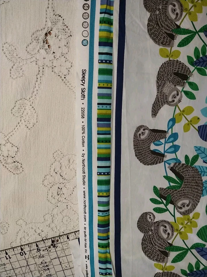 Tela de edredón REMNANT Sleepy Sloth Northcott Studio 100 % algodón rayas azules 12x27 Foto 2 de 4