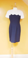 Vintage White and Navy Linen Shift Dress Sz 8 Santa Fe By Jim Tremblay
