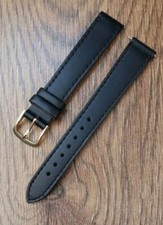 16mm VINTAGE APOLLO REAL CALF LEATHER BLACK WATCH STRAP GOLD BUCKLE, NOS