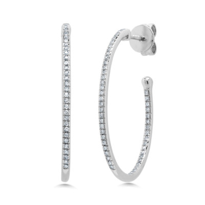 Diamant Ohrringe 14K Weißgold Oval Creolen Inside Out 1,00'' x 0,75'' 0,26ct
