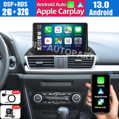 Wireless Carplay Car Stereo Radio Android 13 GPS FM Player For Mazda 3 2014-2019