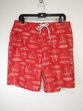 J Crew Red Boat Graphic Drawstring Lined Flex Swimwear Shorts Size 33