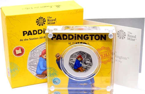 Coin Silver Proof 2018 Paddington At The Station 50p BOX + COA