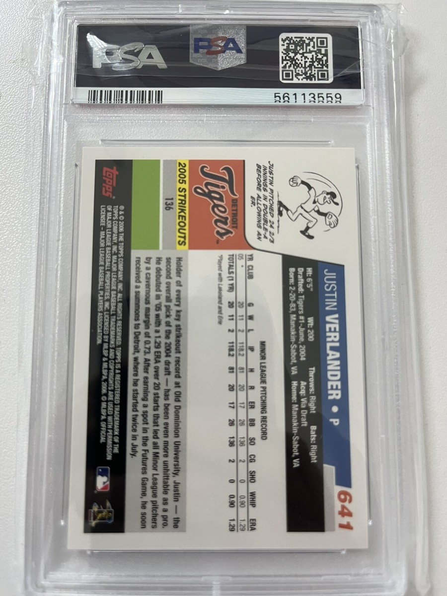 2006 Topps JUSTIN VERLANDER RC Rookie PSA 10 Gem Mint! #641 | eBay