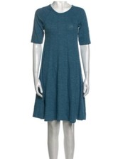 GANNI Women Crew Neck Knee-Length Dress Blue Size M 100% Cotton