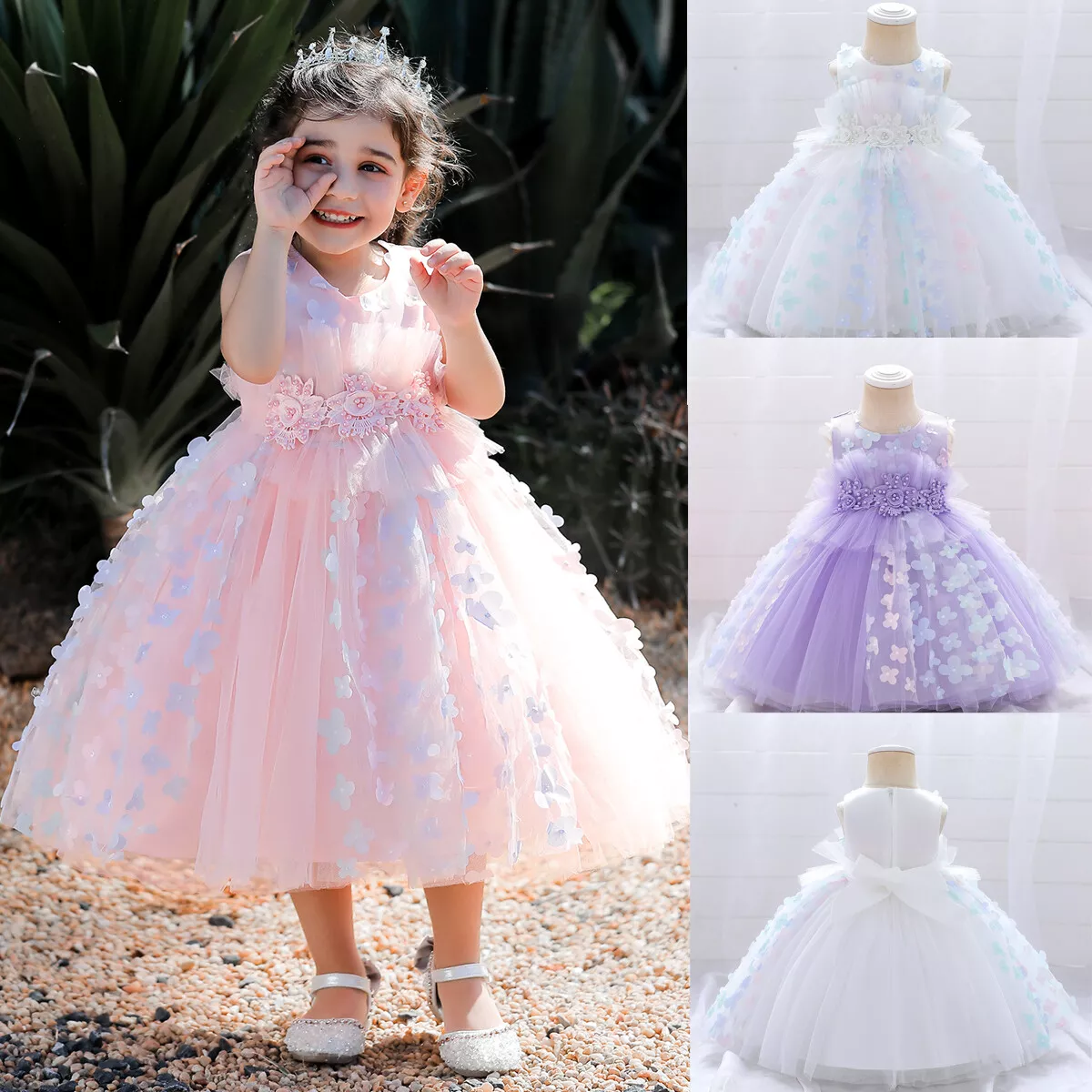 Child Girls Flower Wedding Bridesmaid Dress Kids Princess Party Tulle Prom  Gown | eBay