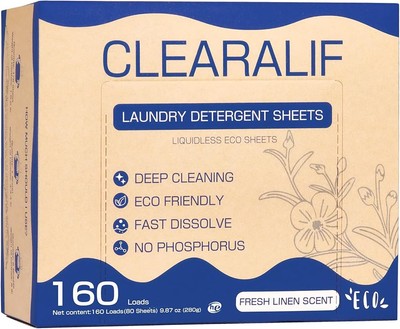 CLEARALIF Laundry Detergent Sheets Up to 160 Loads, Fresh Linen - Great For T...