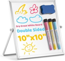 10x10 Small Magnetic Dry Erase Board with Stand, Portable Desktop Whiteboard