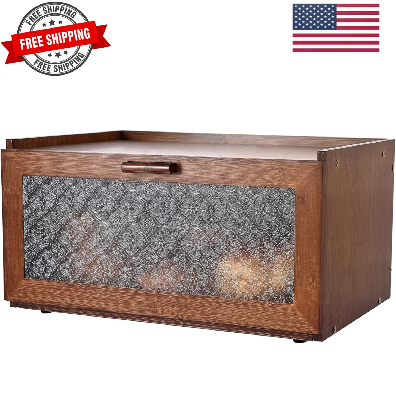 Vintage Bread Box for Kitchen Countertop - Retro Brown Bread Storage Box Brea...