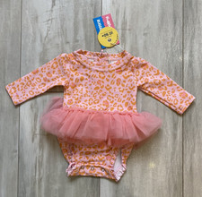 New RuffleButts Colorful Leopard Print Tulle Skirt Rashguard Swimsuit girl 3-6M
